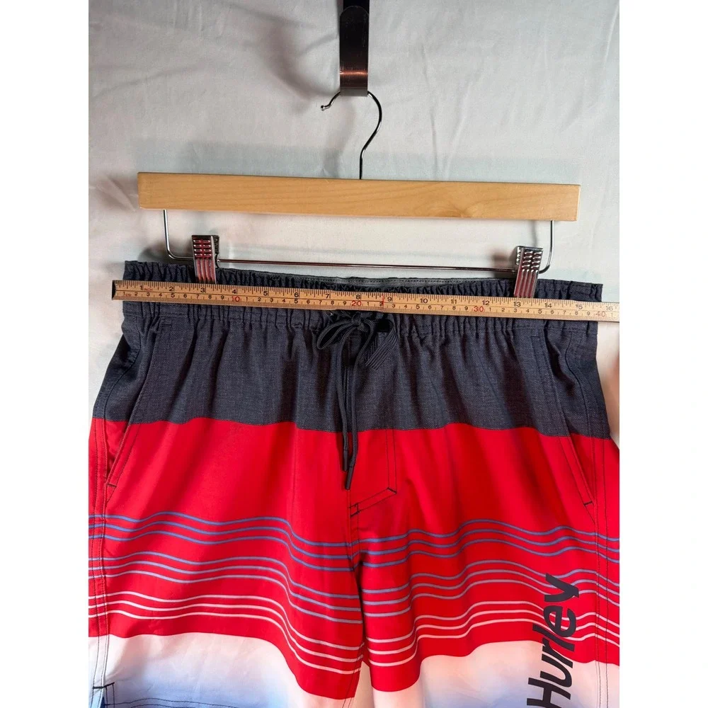 Hurley Mens Colorblock Board Shorts Red White Blue Ombre Swim Trunks Size Medium